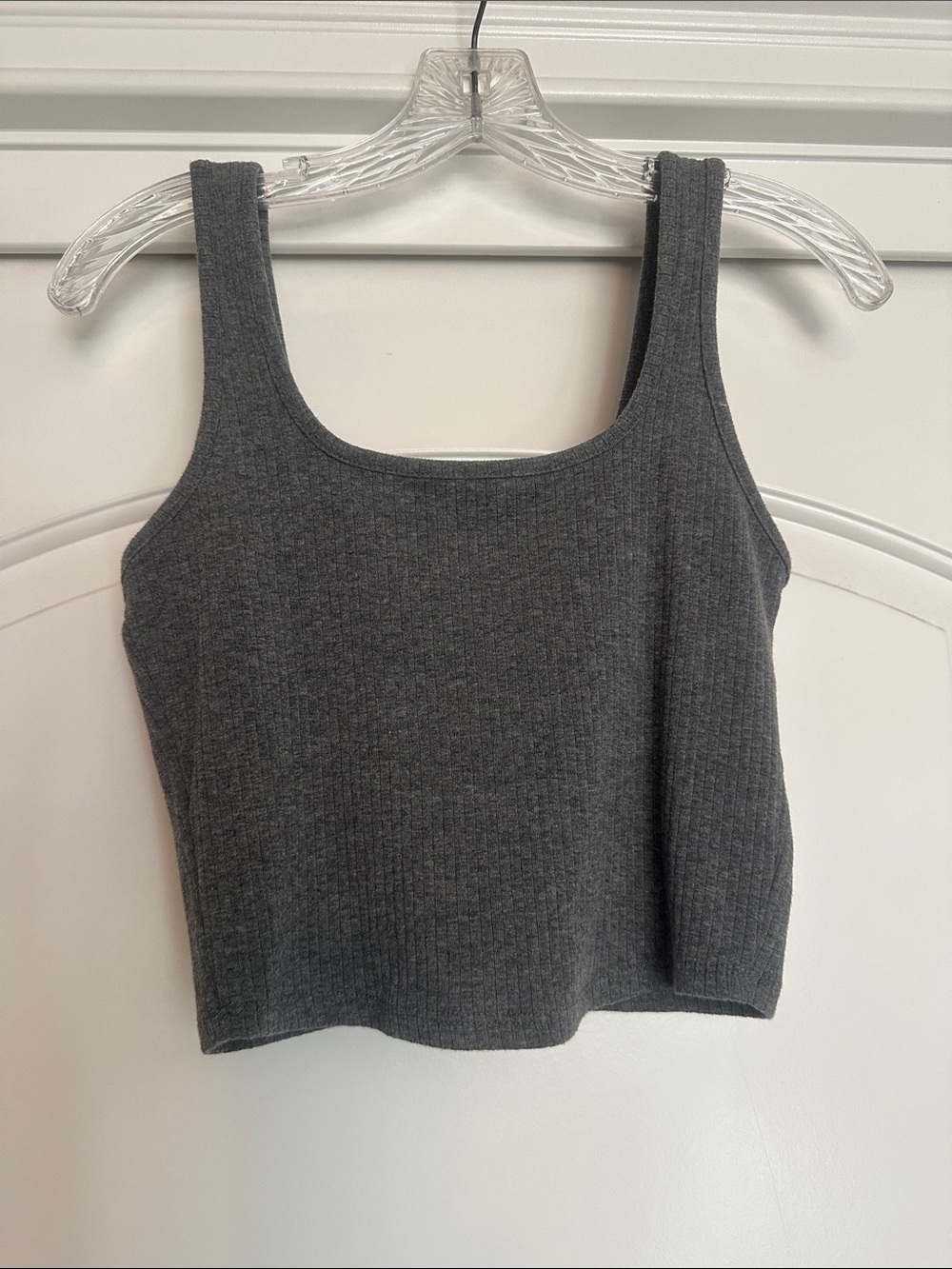 Full Tilt Ribbed Square-Neck Tank Top - Charcoal